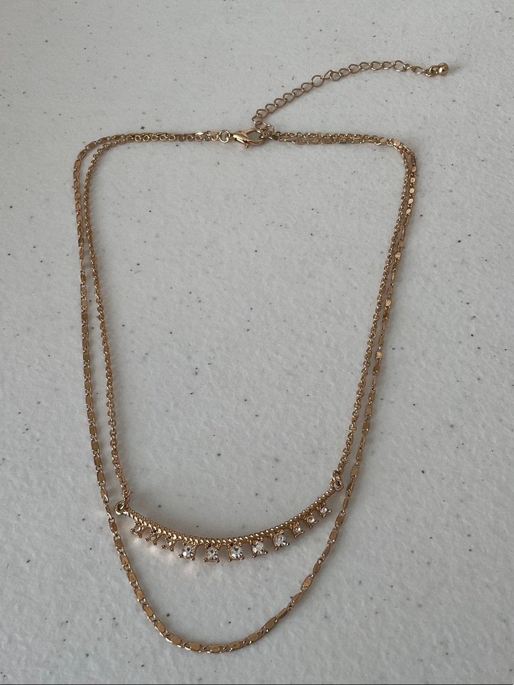 Gold Tone Layered Crystal ChokerNecklace